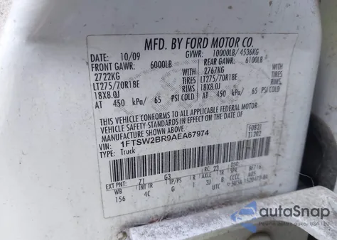 2010 Ford F-250 Cabela's/Harley-Davidson/King Ranch/Lariat/Xl/Xlt z USA, uszkodzony, nr VIN 1FTSW2BR9AEA67974